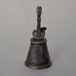 Silver plated 'Hunting themed' table bell, the handle modelled with horn and deer leg, 13.5cm