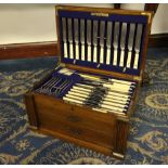 Victorian 93 piece table canteen by Martin Hall & Co, with steel blades and monogrammed ivorine