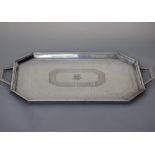 Late 19th Century Mappin & Webb silver plated two handled octagonal tray, with engraved borders