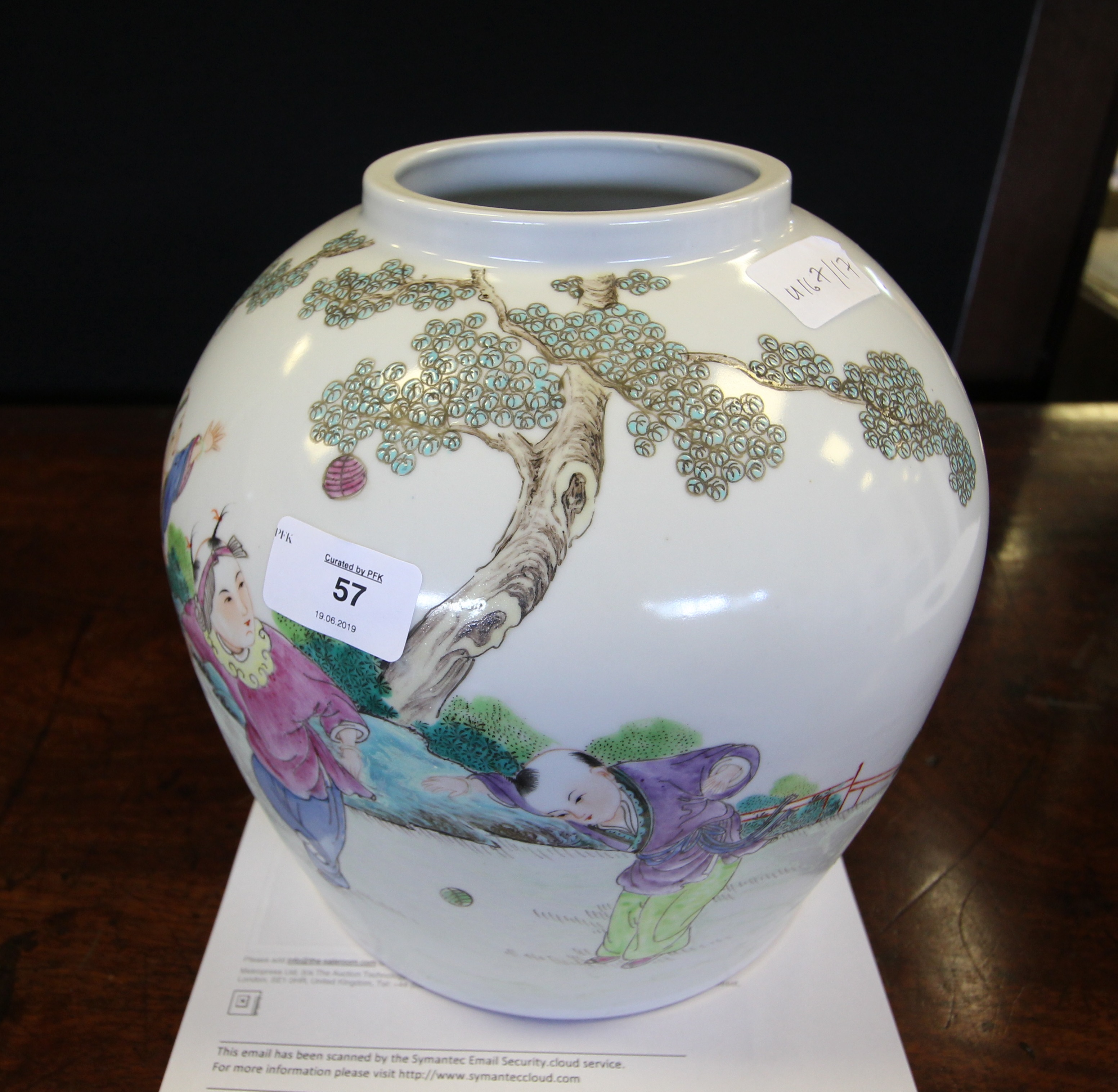 1920's Chinese Cantonese porcelain ginger jar, painted with four Children playing ball, 22.5cm high - Image 2 of 6