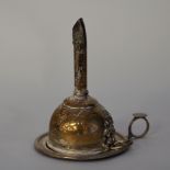 19th Century plated wine funnel, 15.5cm long and associated later stand