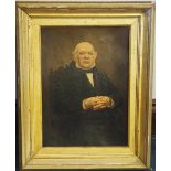 Late 19th Century School - Oil painting - Three quarter length portrait of a seated man, board