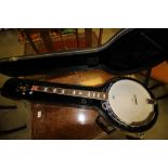 Fender banjo No. CD13120623, with mother of pearl inlaid fret, later hard case
