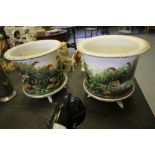 Pair of 19th Century hand painted glass planters