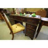 Repro Pedestal Desk with Green Leather