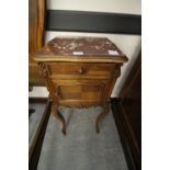 French Marble Topped Bedside Cupboard, Marble Lined