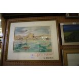 Jewish/Israeli Watercolour - Two Vessels at Sea, indistinctly signed, framed