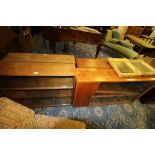 Pair of oak low glazed bookcases and 2 other glazed bookcases