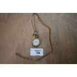 French 19c pearl set ladies fob watch and 375 chain