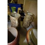 Pair of Hillstonia Barkware stoneware pitchers from the Moira Pottery