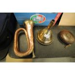 Brass and Copper Bugle, Brass Funnel and Tape Measure