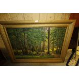 Willgerdt (?) - Oil Painting - Woodland Scene in Gilt Frame