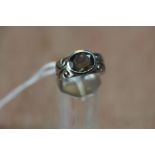 Silver and smoky quartz ring size N/O