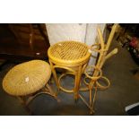 2 wicker work stools and plant stand