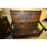 19th Century carved oak box settle