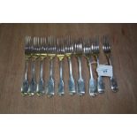 10 Georgian silver fiddle pattern forks, London and Edinburgh