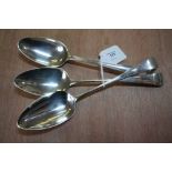 2 George III silver Old English Pattern table spoons and a ditto Old English thread table spoon (