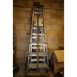 2 aluminium step ladders, wheelchair ramp, quantity of mixed tools