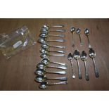 3 silver coffee spoons and selection of plated spoons