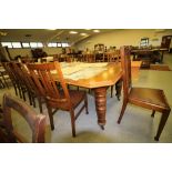 Victorian oak extending dining table and 10 oak chairs (7+3)