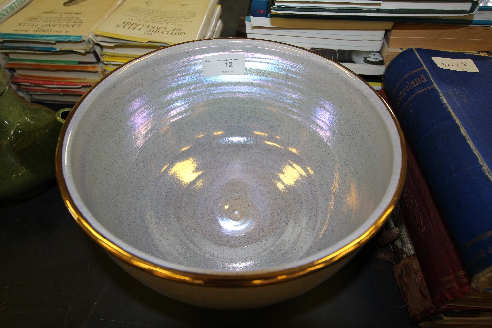 Tobias Harrison, Cartmel Fell Pottery blue lustre bowl with gilt rim