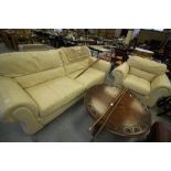 Cream leather sofa and armchair