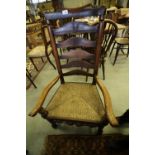 2 Rush Armchairs and a Queen Anne Chair