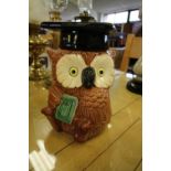 Modern pottery Owl cookie jar and a Chicken Tea Party cardboard egg