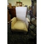Mahogany framed upholstered cabriole leg armchair