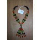 Indian multi gemstone (Peridot, Iolite, Citrine and Garnet) and white metal necklace