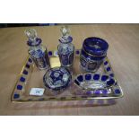 19th Century Bohemian overlay glass dressing table set