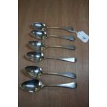 6 Georgian Old English Pattern dessert spoons varying dates London 1797, 1803, 1807