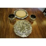 Pair of Victorian silver-plated fern pots (A/F), silver plated cake basket and silver plated bread