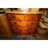 Reproduction walnut bow fronted chest