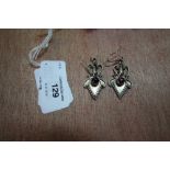 Pair of Indian silver and garnet pendant earrings