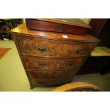 Burr walnut bow 4 drawer chest on bracket feet