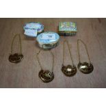 3 Halcyon Days musical trinket boxes and 4 decanter labels