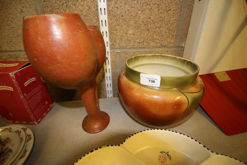 Art Deco planter with stylised hearts design and a twin bowl vase