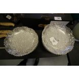 Set of twelve heavy diamond and fan cut glass dishes, possibly American, each 16cm diameter x 2.