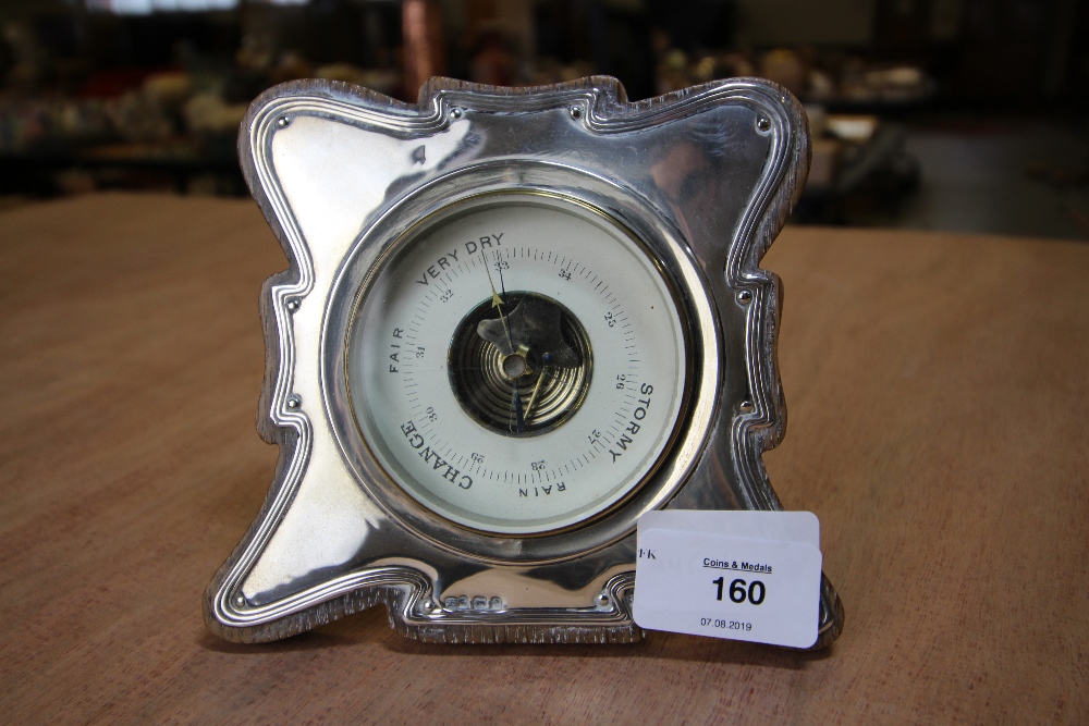 Edward VII silver fronted desk barometer