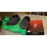 Pair of mens Rockport boots size 8 (boxed), pair of Barbour slippers size 8 and one other pair of