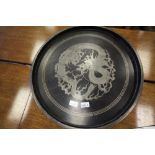 Chinese black lacquered and silvered tray decorated with dragon design