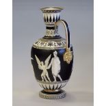 Victorian Samuel Alcock pottery ewer - 'The Nuptials of Paris and Helen', 20.5cm (a.f.)