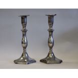 Pair 19th Century pewter baluster candlesticks, 24cm high
