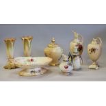 Royal Worcester Blush Ivory porcelain 'Bird Head' shallow tazza and seven other pieces of Royal