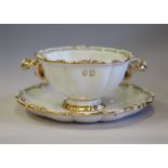 Early 19th Century ED Honore Paris porcelain soup bowl and saucer, with green and gilded rims (