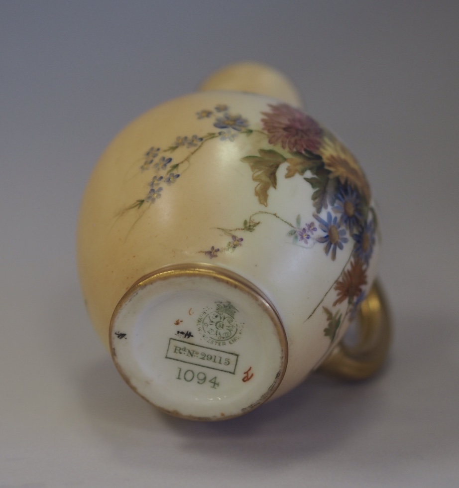 Royal Worcester Blush Ivory Tusk jug, 13cm high, No. 1094 (flake chip to rim) - Image 2 of 2