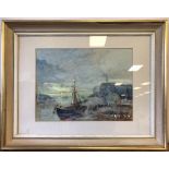 E. Cameron - Gouache - Impressionist harbour scene, signed and dated '75, 26cm x 35cm, framed