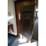 Early 20th Century walnut Confessional door, with metal grille and reeded panel, 60cm x 78cm (a.f.)