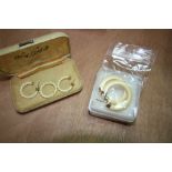 2 pairs of 9ct Gold and Ivory ear-rings and ring